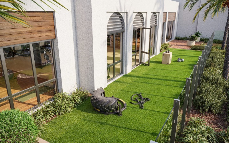 an outdoor fitness area