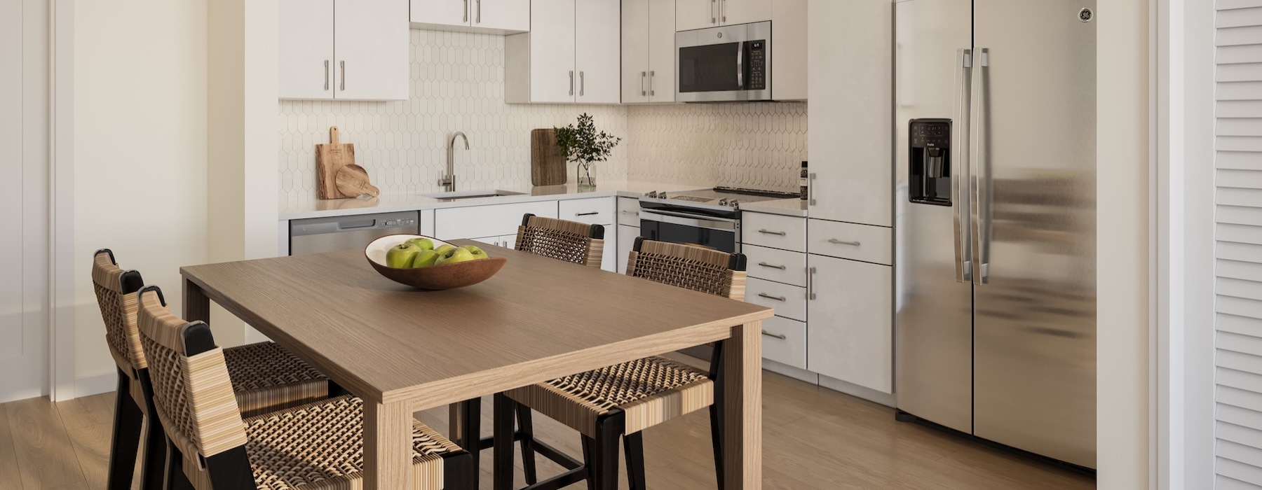 a kitchen with stainless steel appliances