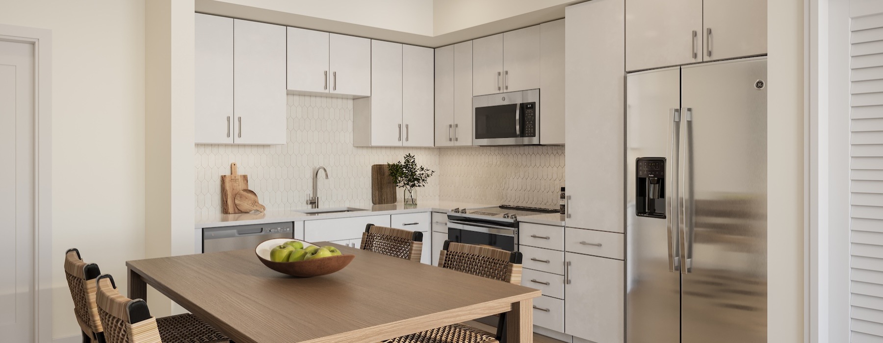 a kitchen with stainless steel appliances