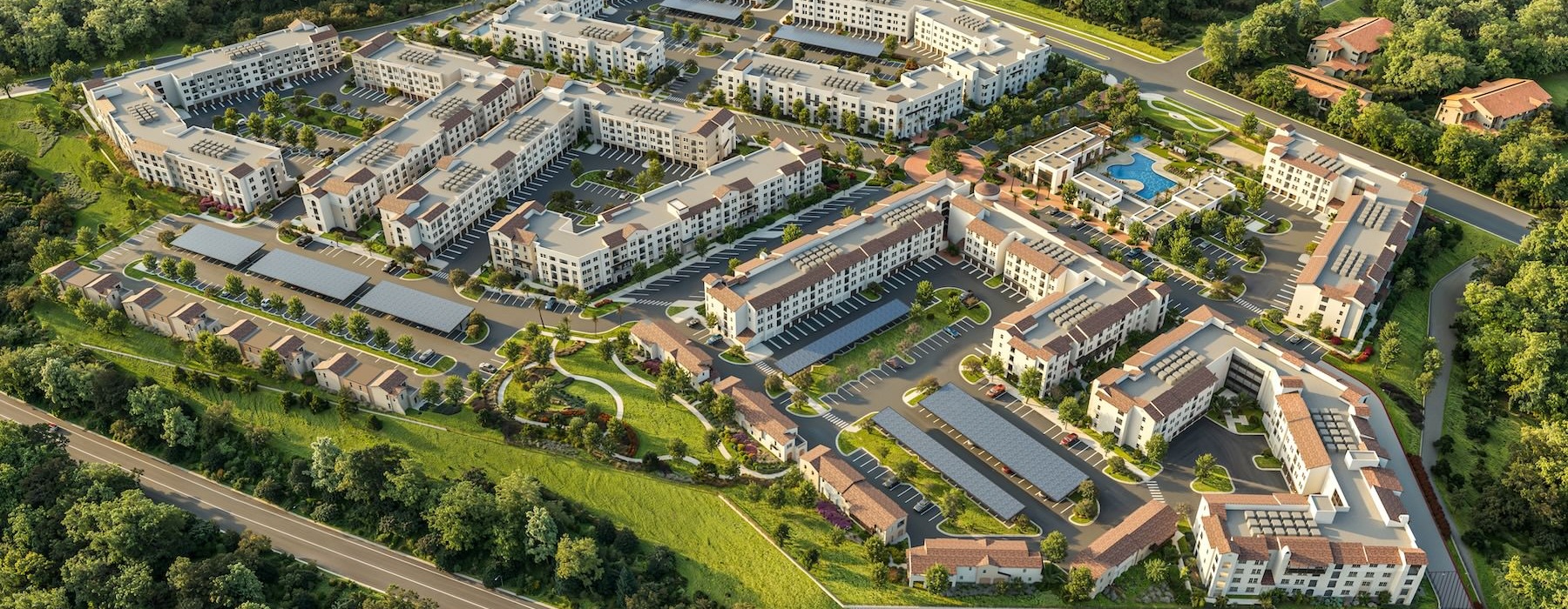 an aerial rendering of an apartment complex\