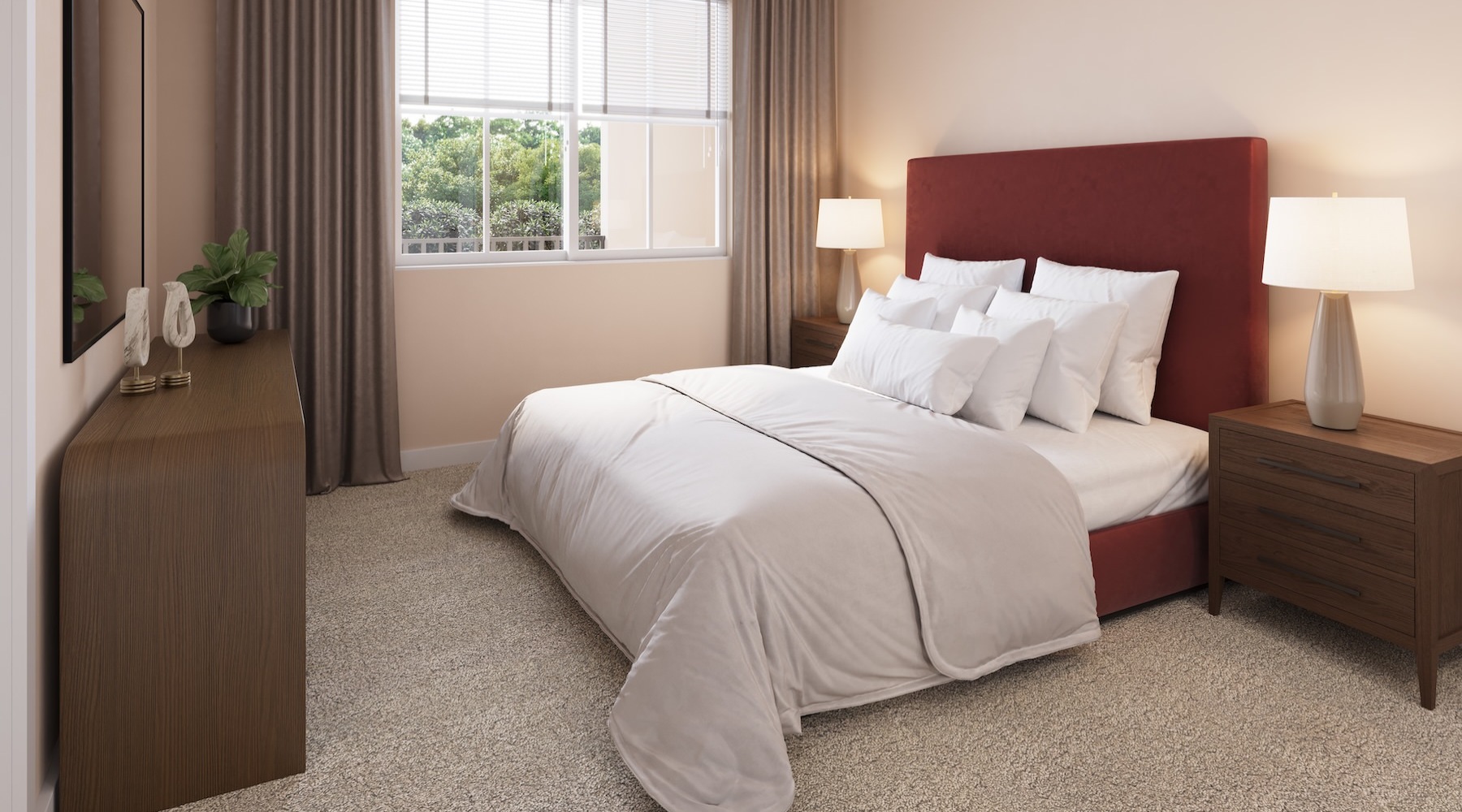 a bedroom with a bed and two nightstands