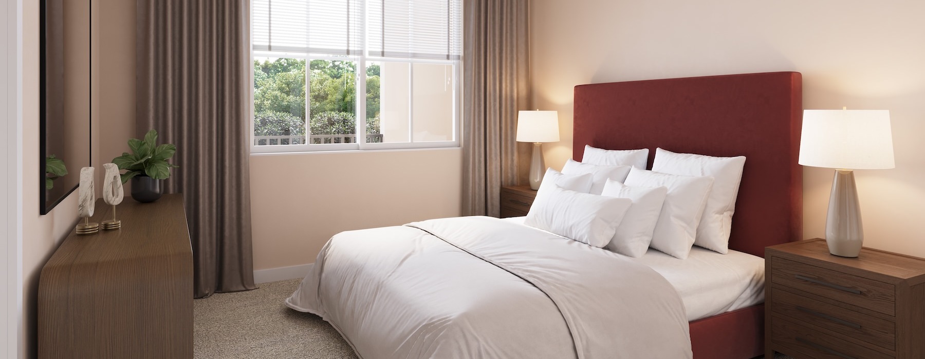 a bedroom with a bed and two nightstands